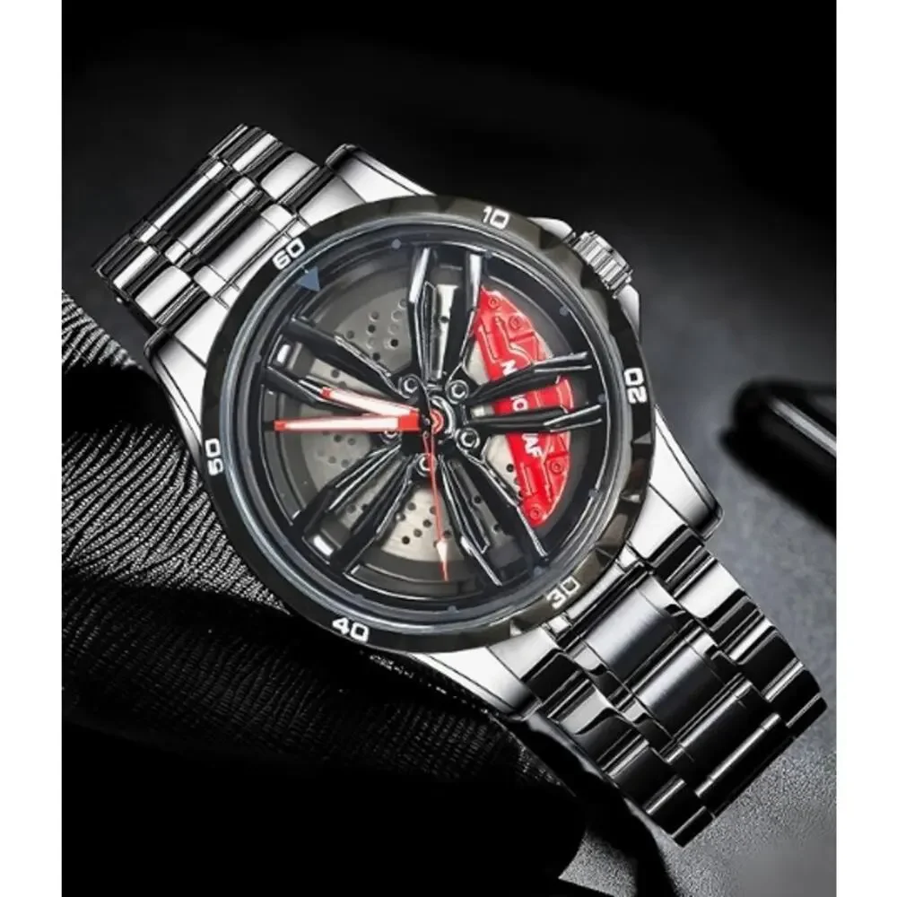 NANOLEAF Men's Spinning Car Wheel Rim Watch Stainless Steel New Open Box
